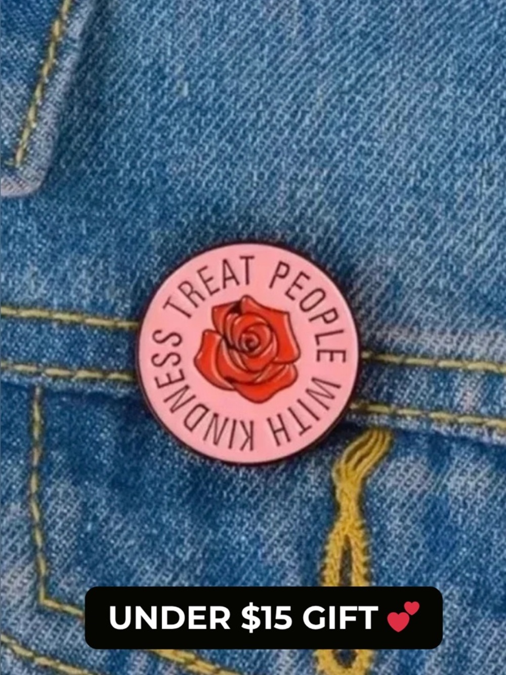 Treat People With Kindness Pink Rose Enamel Pin Cute Gift NEW